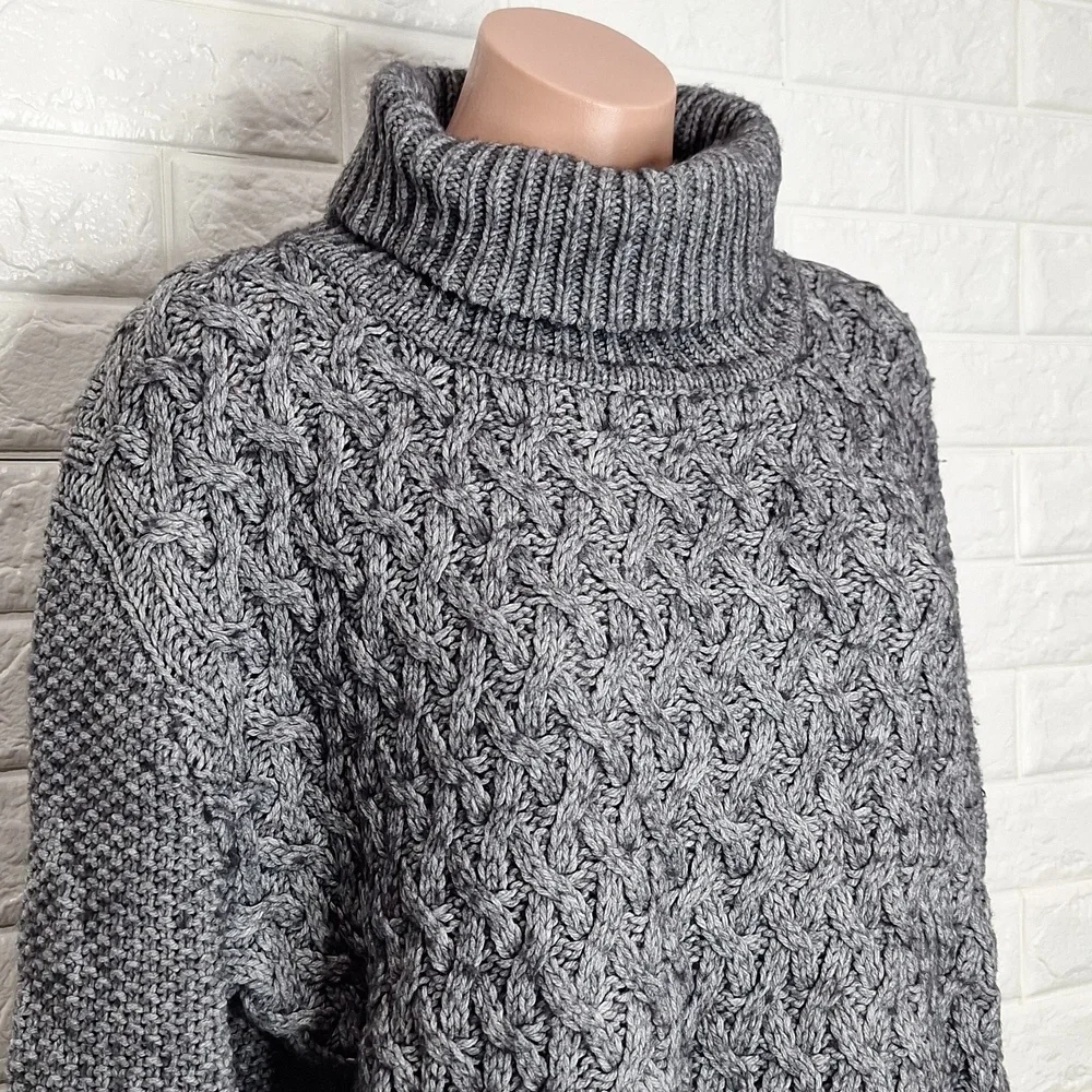 LAUREN HANSEN Knit Crochet Turtleneck Long Sleeve Sweater